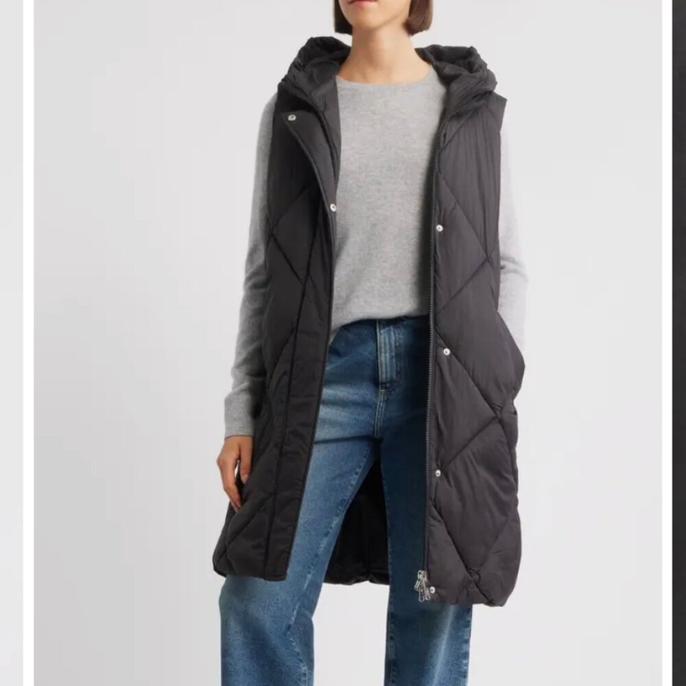 Sam Edelman Quilted Hooded Vest In Black